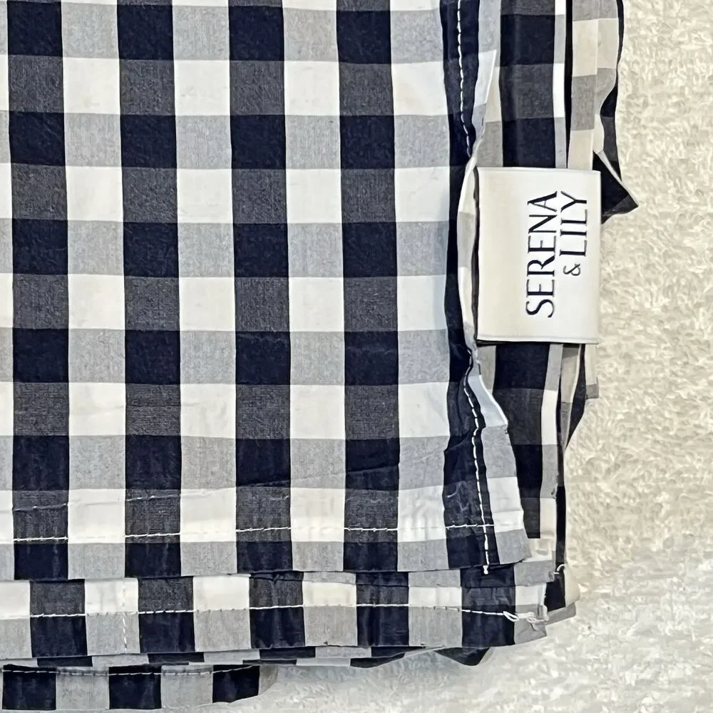 Serena & Lily Full Flat Sheet Pillow Case Set Gingham Navy White Buffalo Check